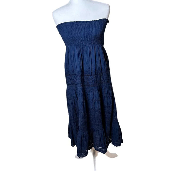 BOHO ME Navy Strapless Lacy Tiered Dress Cover Up - Large - Picture 1 of 9
